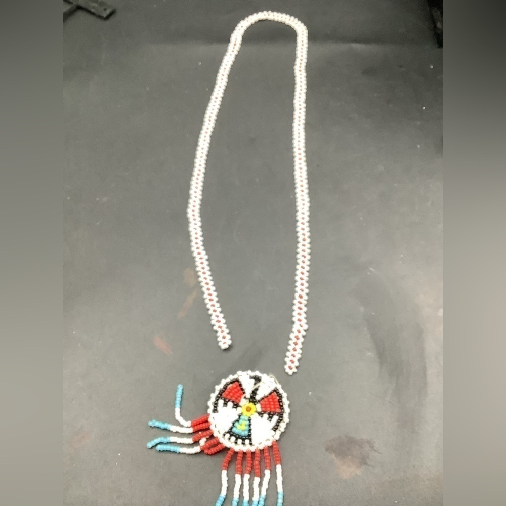 Native American seed bead Necklace with tassels 25”